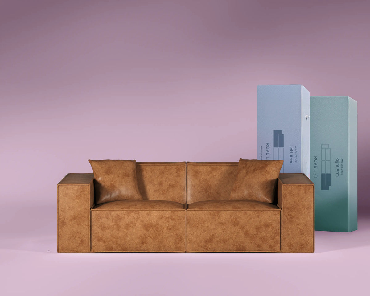 M1 Faux Leather Loveseat in Gilded Oak, front view.